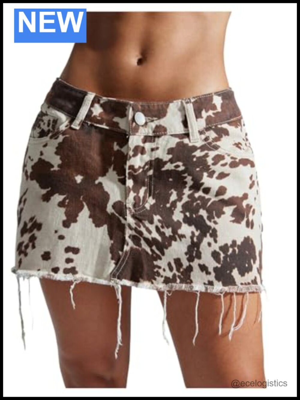 Y2k Cow Print Mini Denim Skirt Raw Hem Low Waist Bodycon Western Jean Skirt